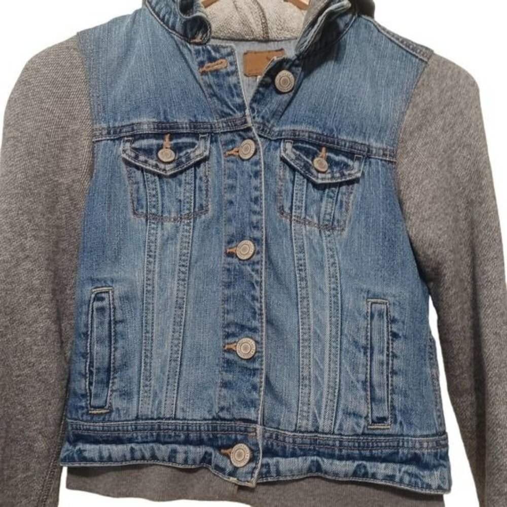 American Eagle Outfitters Hooded Denim Jacket Button Pocket Cotton Size XS